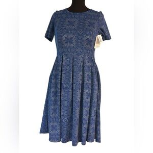 LuLaRoe Amelia Size L Womens Dress Blue Gray Diamonds New NWT 14-16